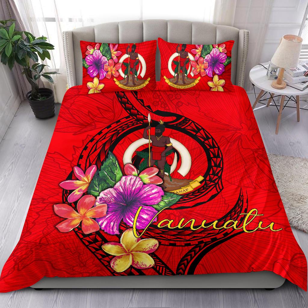 Vanuatu Polynesian Bedding Set - Floral With Seal Red Red - Polynesian Pride