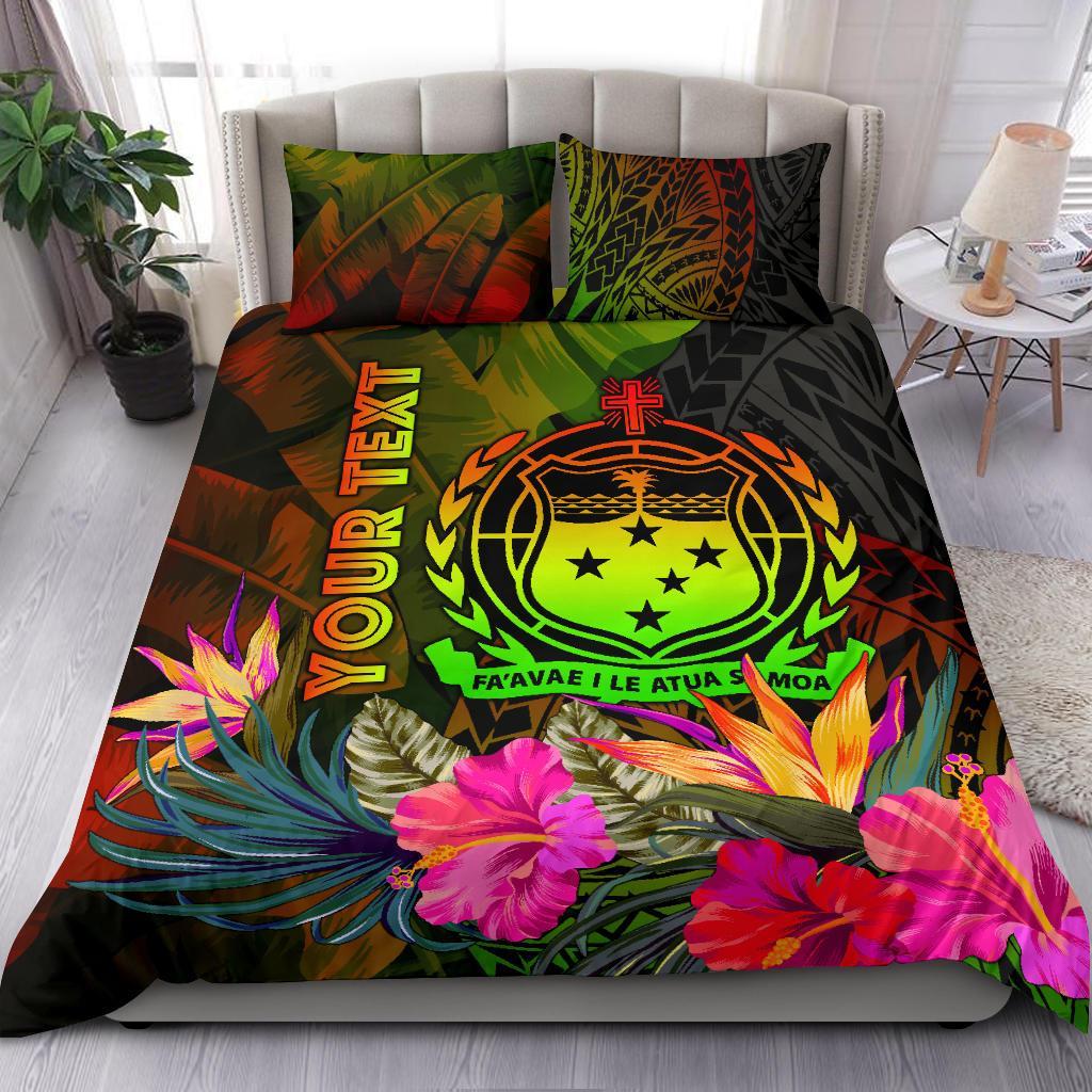 Samoa Polynesian Personalised Bedding Set - Hibiscus and Banana Leaves Reggae - Polynesian Pride
