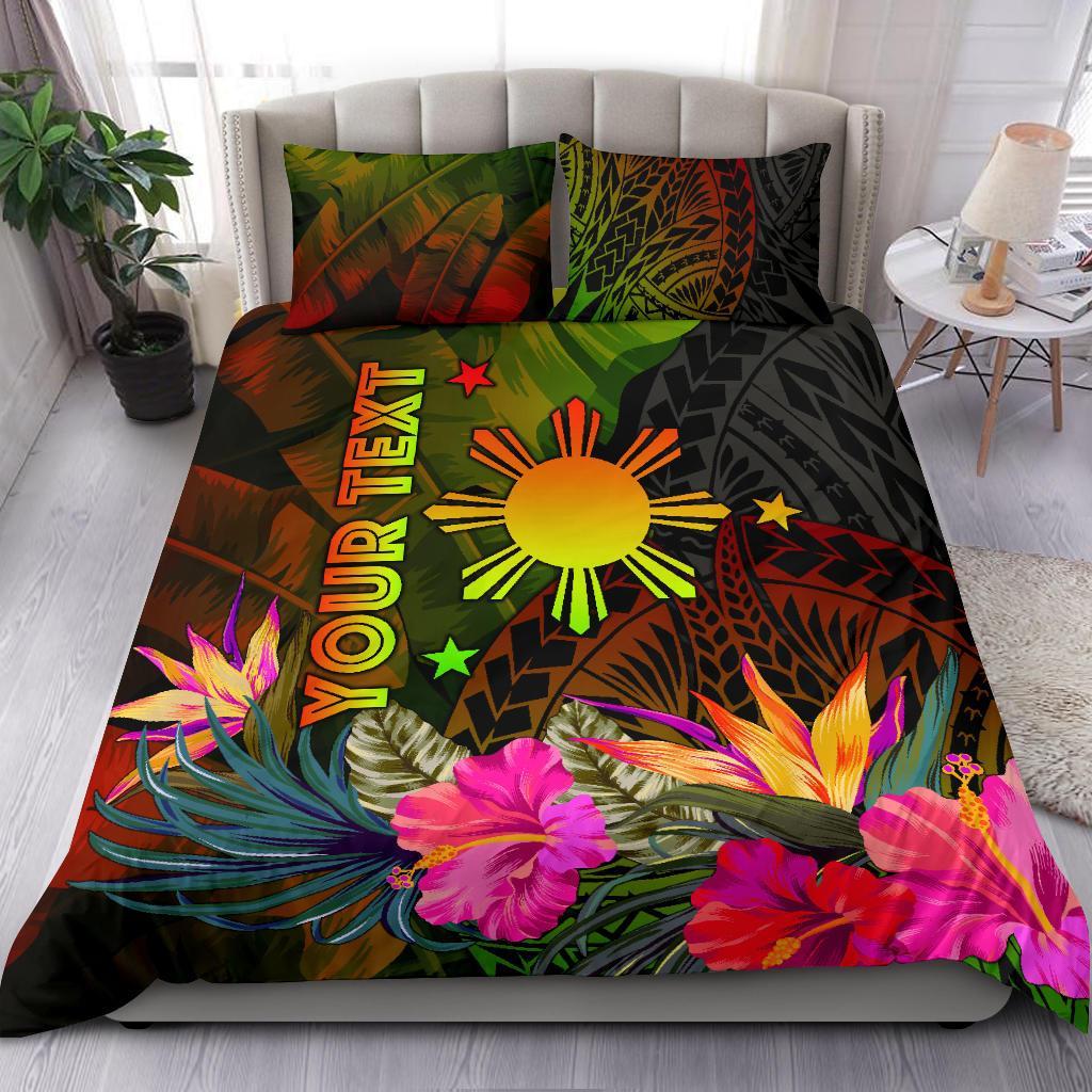 The Philippines Polynesian Personalised Bedding Set - Hibiscus and Banana Leaves Reggae - Polynesian Pride
