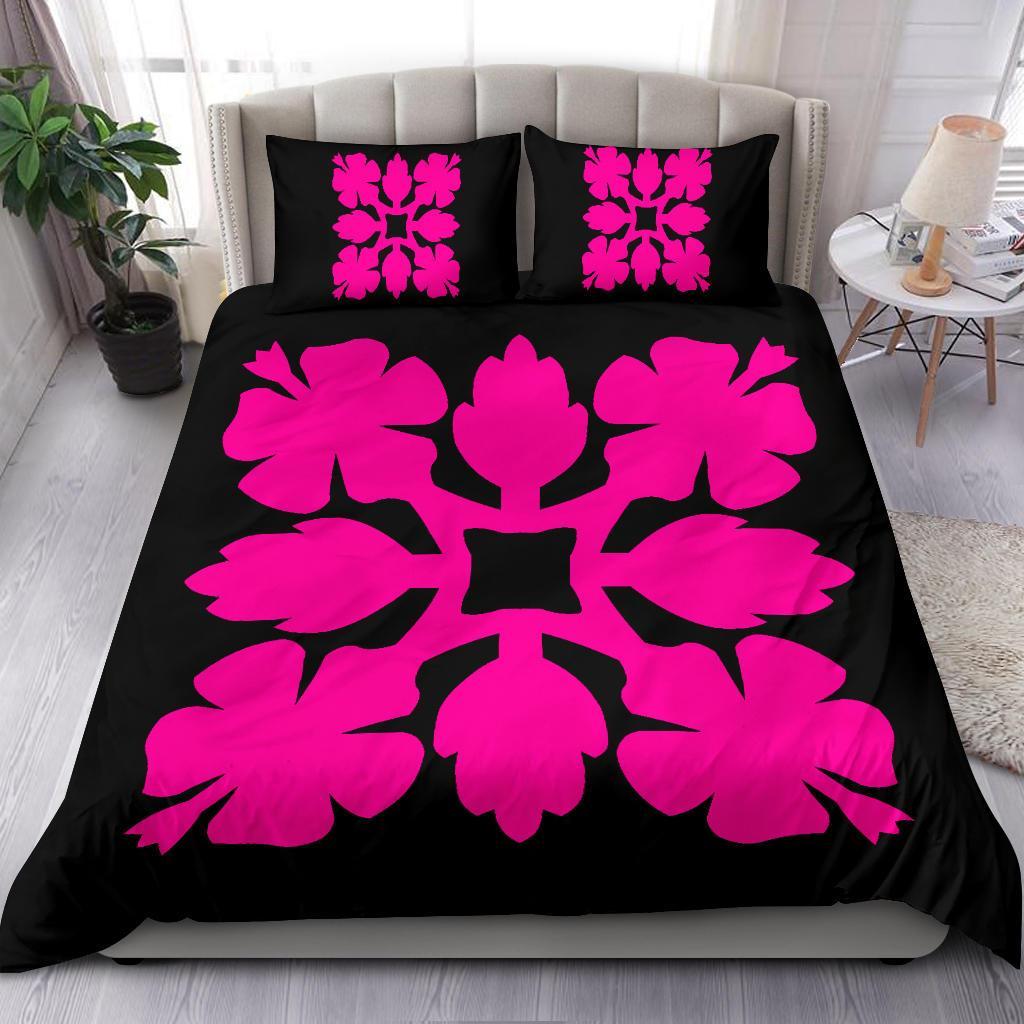 Hawaiian Bedding Set Royal Pattern - Black And Pink - C1 Style - Polynesian Pride