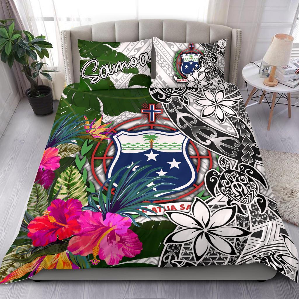 Samoa Bedding Set White - Turtle Plumeria Banana Leaf White - Polynesian Pride