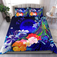 Federated States of Micronesia Bedding Set - Humpback Whale with Tropical Flowers (Blue) - Polynesian Pride