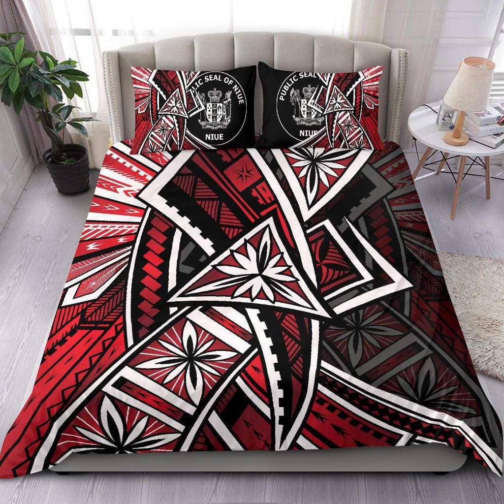 Niue Bedding Set - Tribal Flower Special Pattern Red Color Red - Polynesian Pride