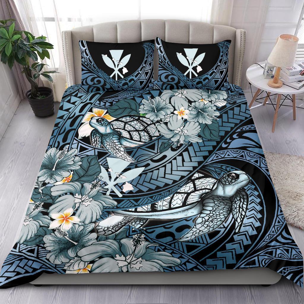 Kanaka Maoli (Hawaiian) Bedding Set - Waves Polynesian Turtle Hibiscus (Blue) - Polynesian Pride