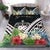 Samoa Bedding Set - Samoa Coat of Arms & Polynesian Tropical Flowers White Black - Polynesian Pride