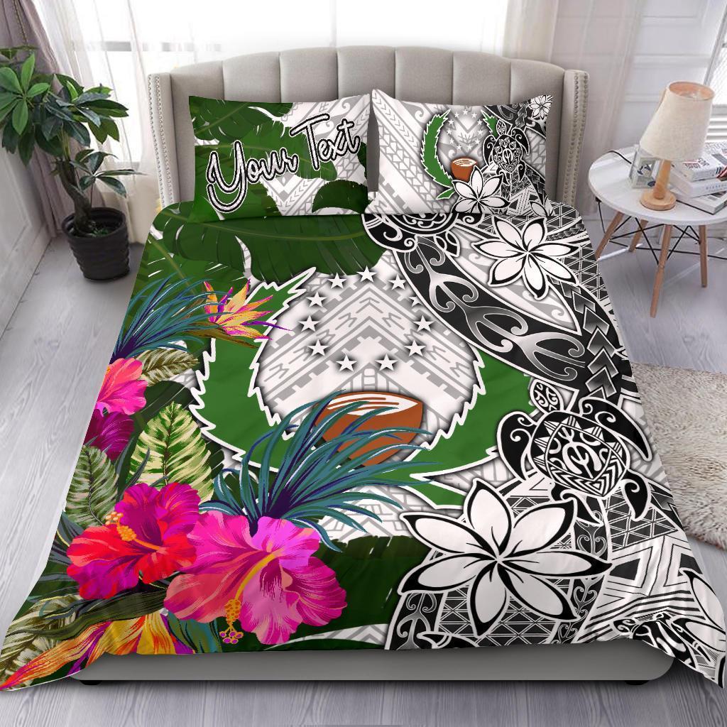Pohnpei Custom Personalised Bedding Set White - Turle Plumeria Banana Leaf White - Polynesian Pride