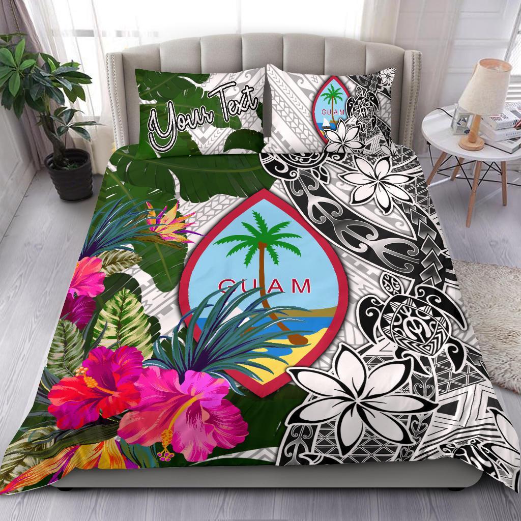 Guam Custom Personalised Bedding Set White - Turtle Plumeria Banana Leaf White - Polynesian Pride