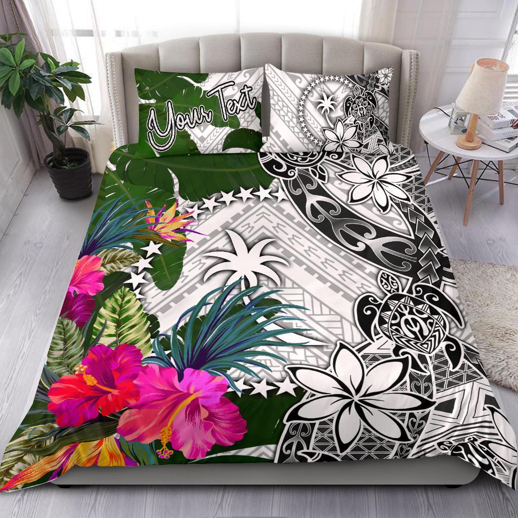 Chuuk Custom Personalised Bedding Set White - Turtle Plumeria Banana Leaf White - Polynesian Pride