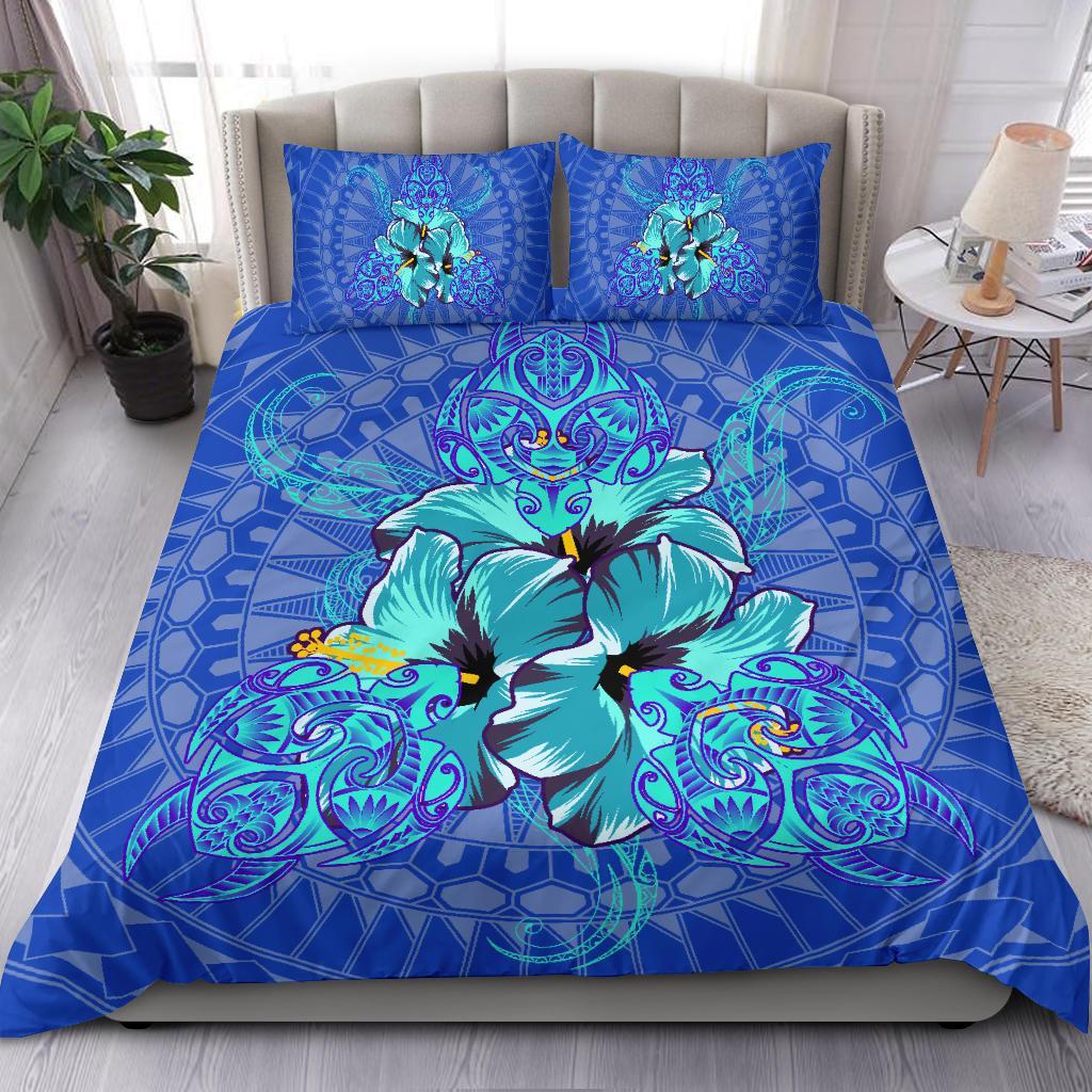 Hawaiian Turtle Hibiscus Polynesian Bedding Set - Blue - Nali Style - AH - Polynesian Pride