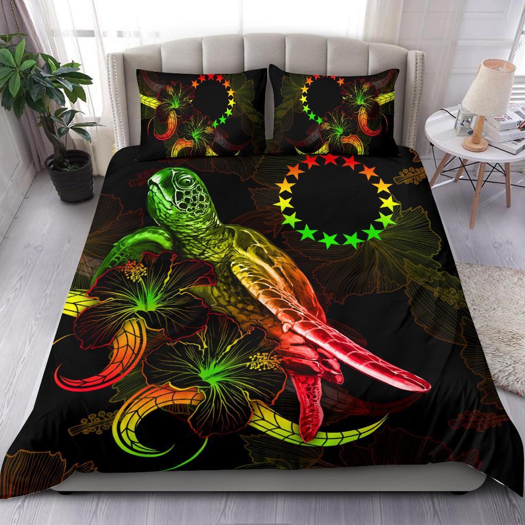 Cook Islands Polynesian Bedding Set - Turtle With Blooming Hibiscus Reggae Reggae - Polynesian Pride