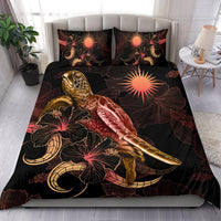 Nauru Polynesian Bedding Set - Turtle With Blooming Hibiscus Gold Gold - Polynesian Pride