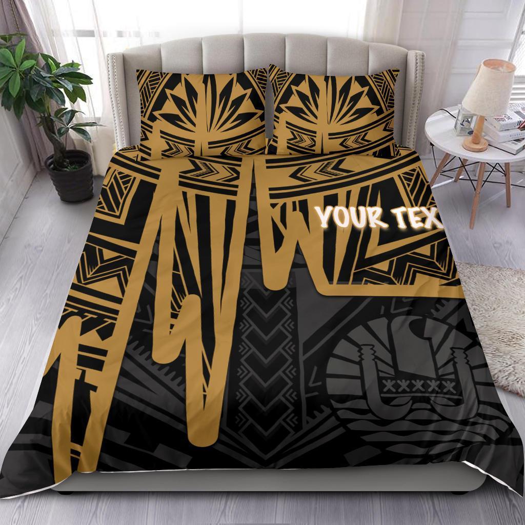 Tahiti Personalised Bedding Set - Tahiti Seal In Heartbeat Patterns Style (Gold) - Polynesian Pride