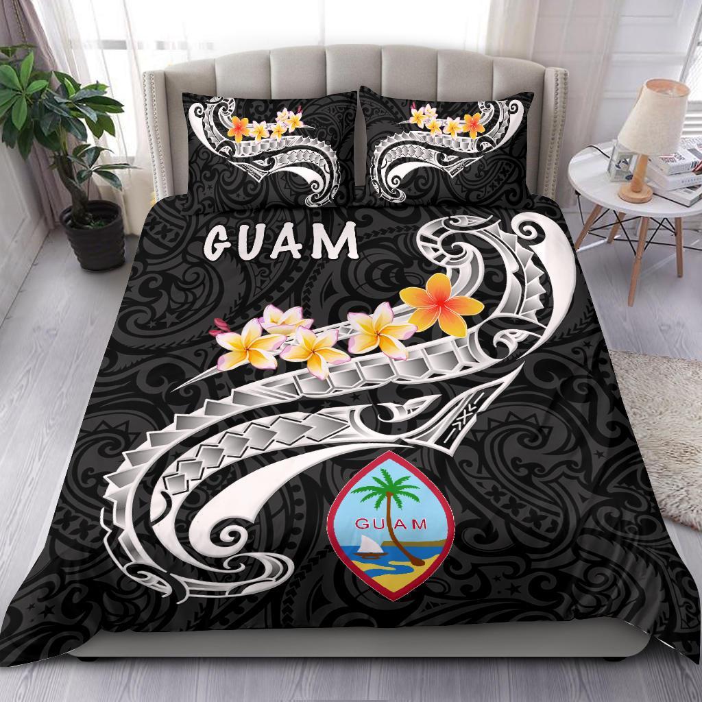 Guam Bedding Set - Guam Seal Polynesian Patterns Plumeria (Black) Black - Polynesian Pride