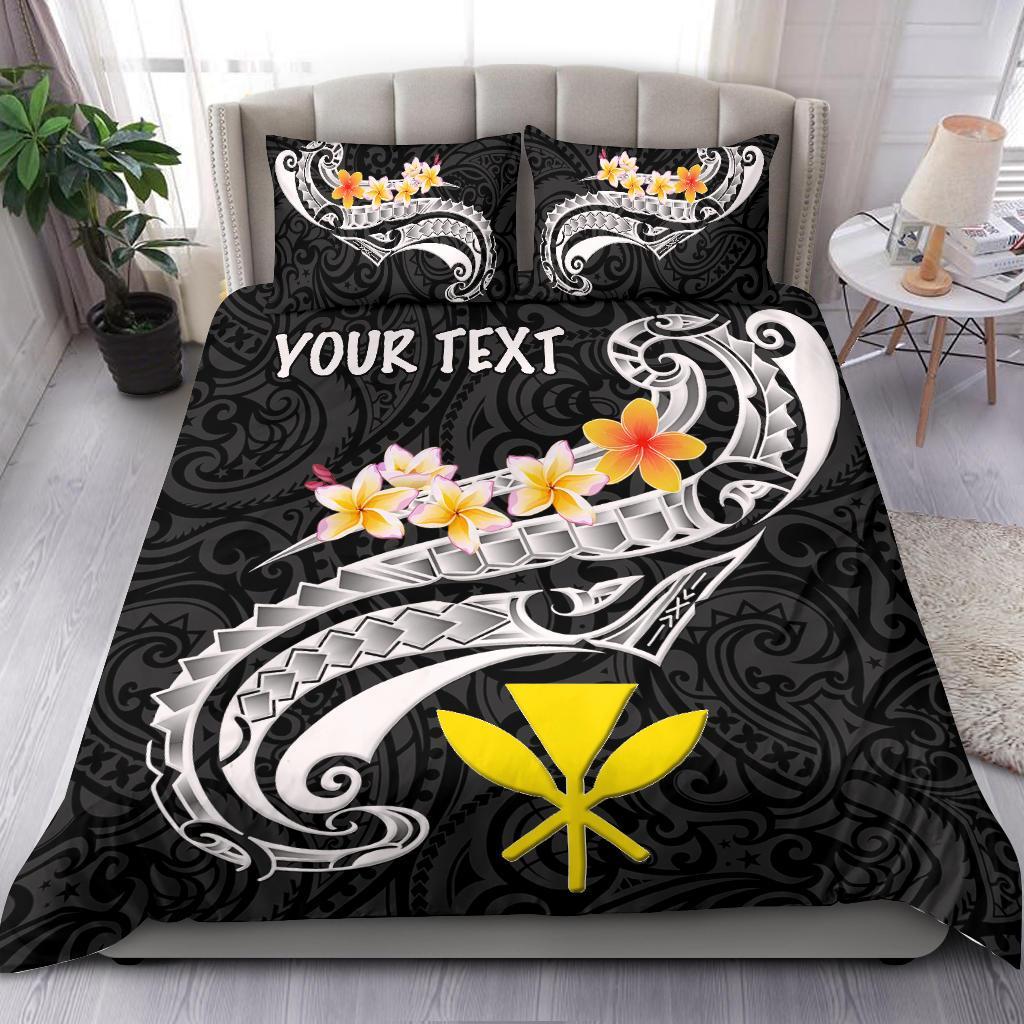Hawaii Custom Personalised Bedding Set - Kanaka Maoli Polynesian Patterns Plumeria (Black) Black - Polynesian Pride