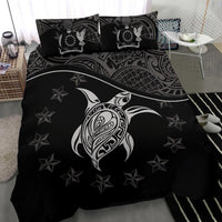 Cook Island Duvet Cover Set - Cook Island Flag & Turtle Tattoo Black - Polynesian Pride