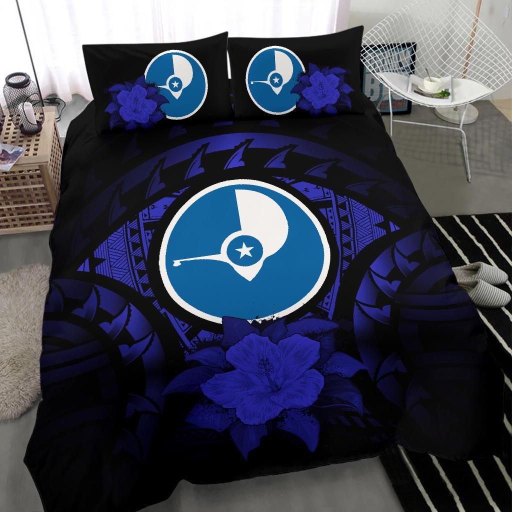Yap Duvet Cover Set - Yap Flag & Dark Blue Hibiscus - Polynesian Pride