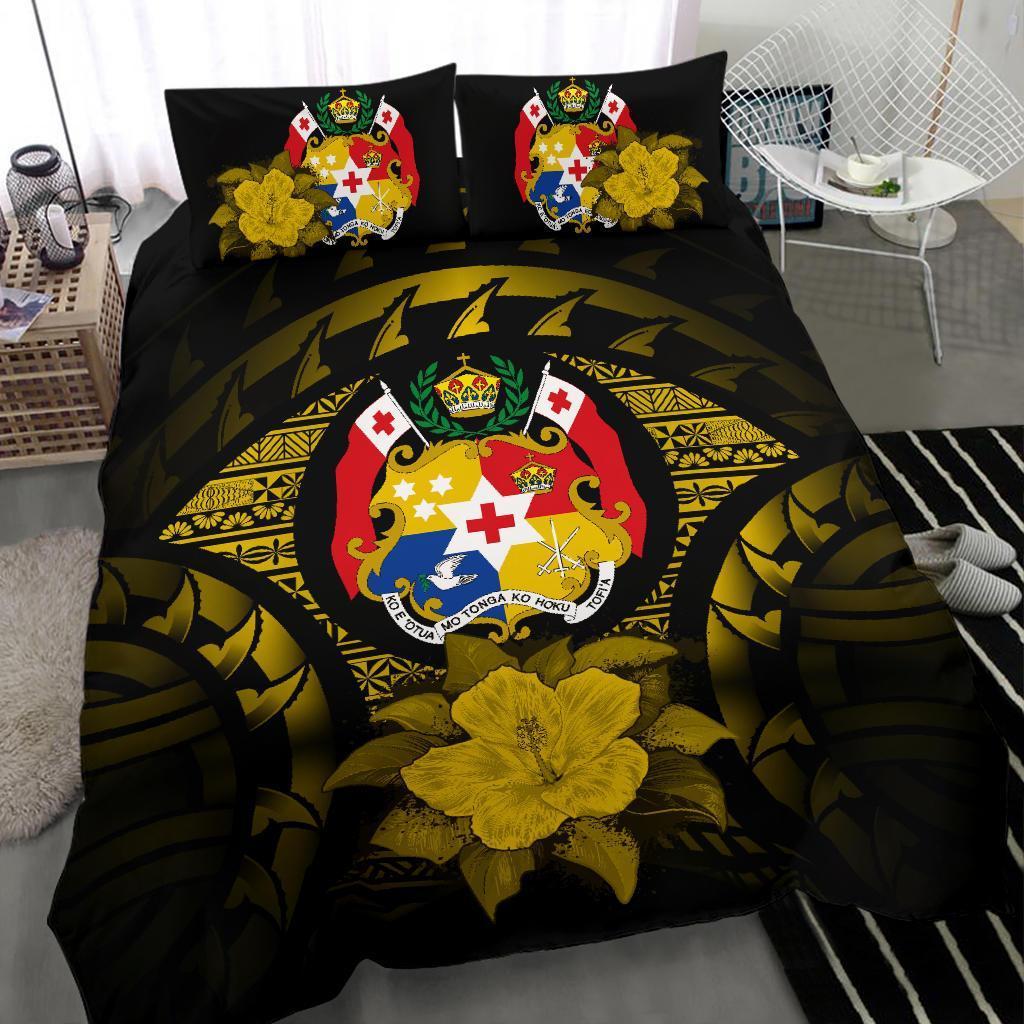 Tonga Duvet Cover Set - Tonga Coat Of Arms & Yellow Hibiscus - Polynesian Pride