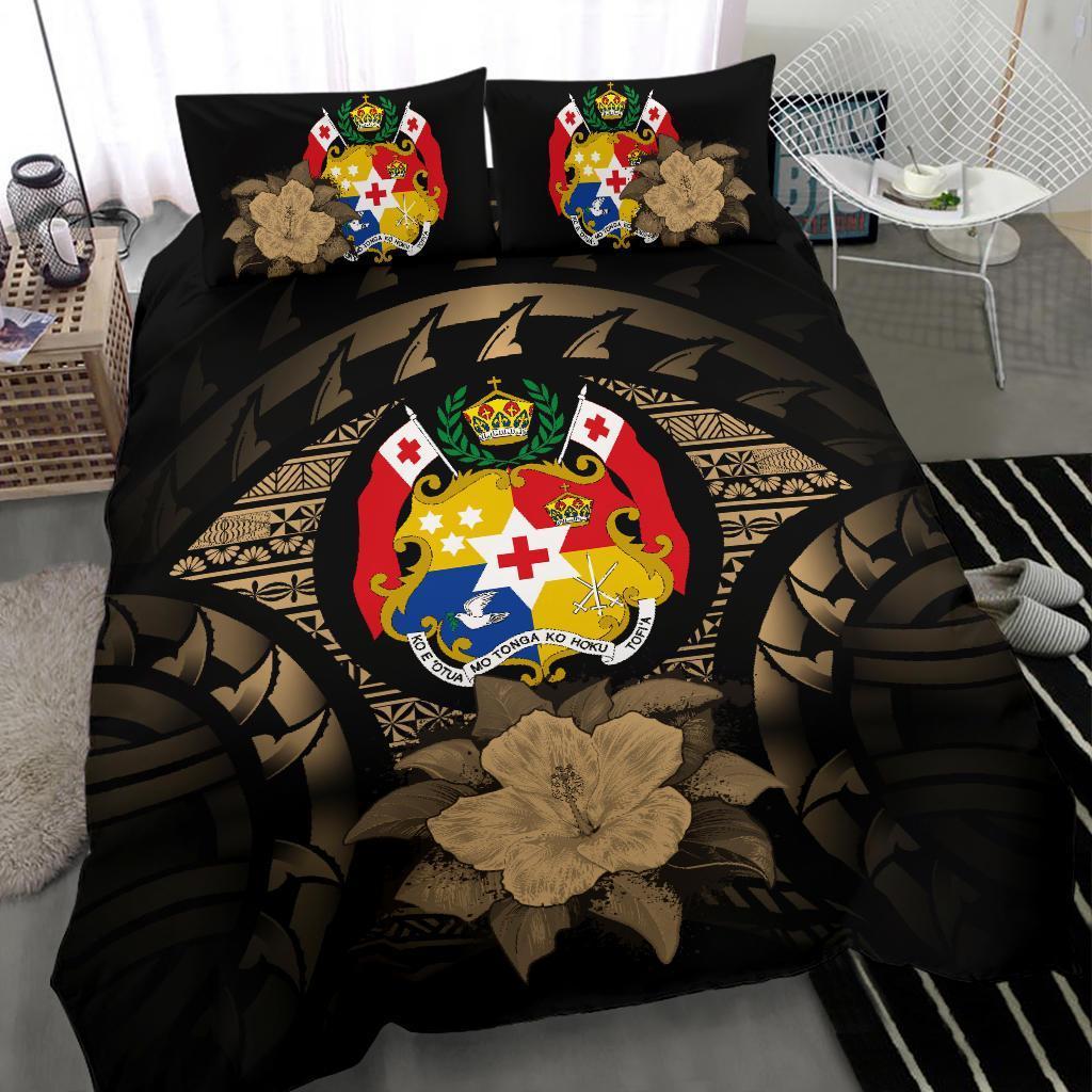 Tonga Duvet Cover Set - Tonga Coat Of Arms & Brown Hibiscus - Polynesian Pride