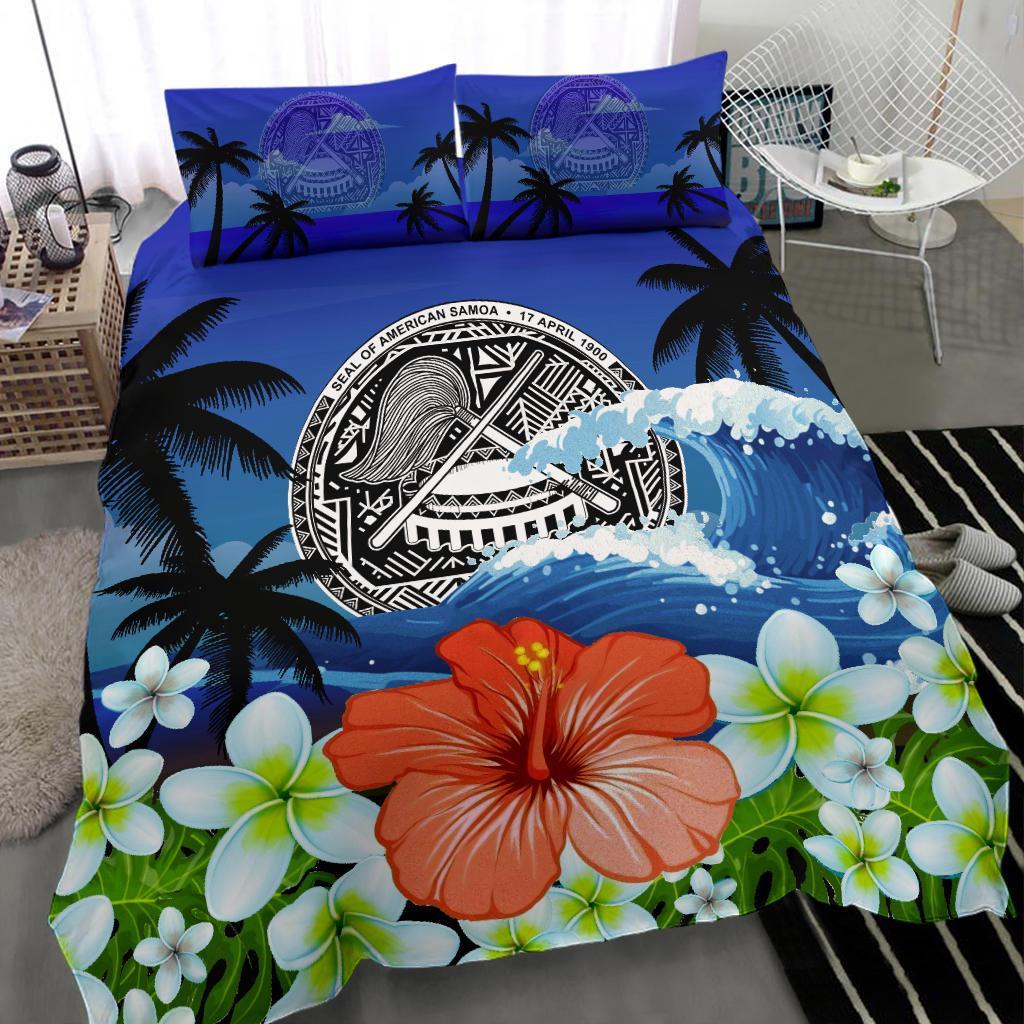 American Samoa Duvet Cover Set - American Samoa Coat Of Arms Wave Hibiscus - Polynesian Pride