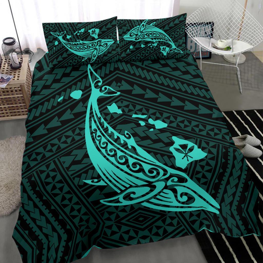 Hawaiian Map Whale Polynesian Bedding Set - Turqouise - Polynesian Pride
