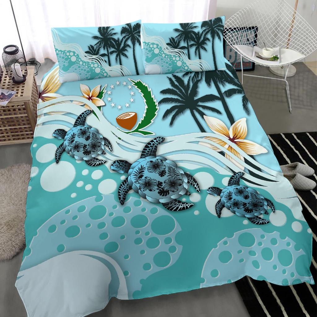 Polynesian Duvet Cover Set - Pohnpei Bedding Set Blue Turtle Hibiscus - Polynesian Pride