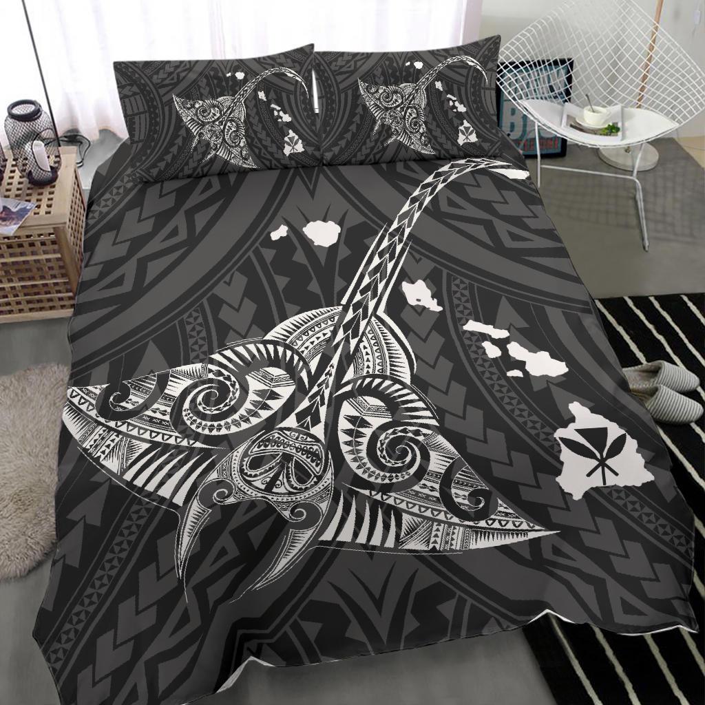 Hawaiian Map Kanaka Manta Ray White Polynesian Bedding Set - Polynesian Pride
