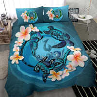 Polynesian Duvet Cover Set - Pohnpei Bedding Set Blue Plumeria Animal Tattoo - Polynesian Pride