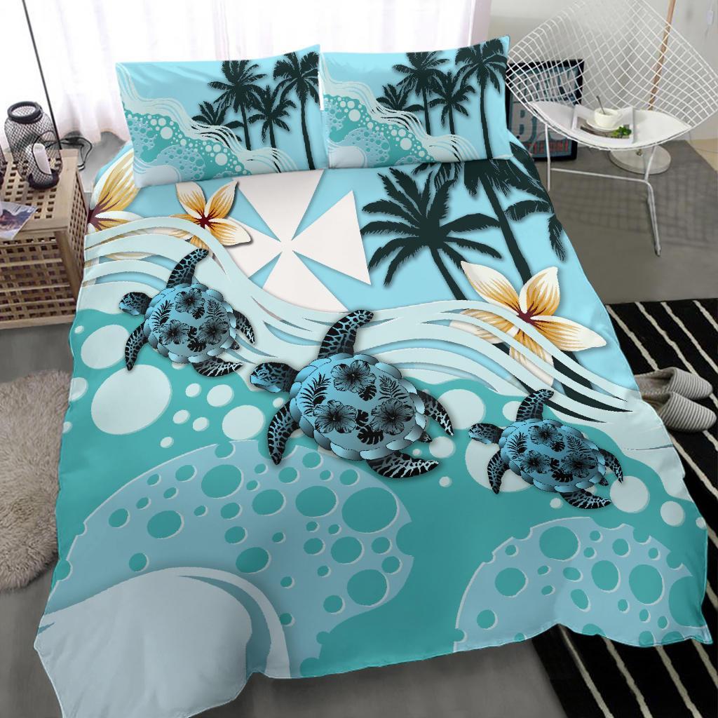 Polynesian Duvet Cover Set - Wallis And Futuna Bedding Set Blue Turtle Hibiscus - Polynesian Pride