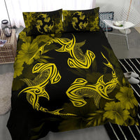 Hawaiian Hammerhead Shark Hibiscus Yellow Polynesian Bedding Set - Polynesian Pride