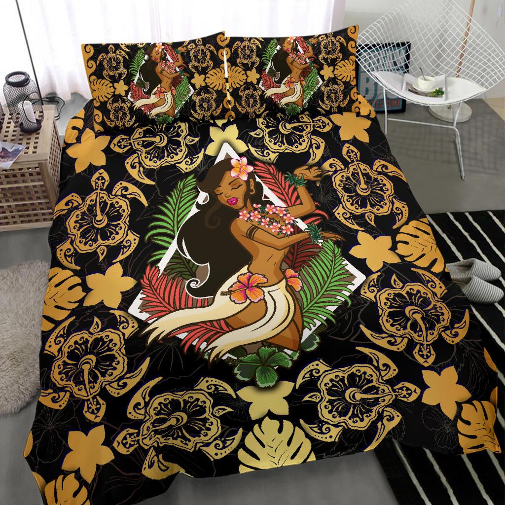 Polynesian Hawaii Duvet Cover Set - Hawaiian Girl Gold - Polynesian Pride