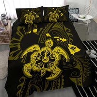 Hawaiian Map Kanaka Hibiscus Turtle Yellow Polynesian Bedding Set - Polynesian Pride