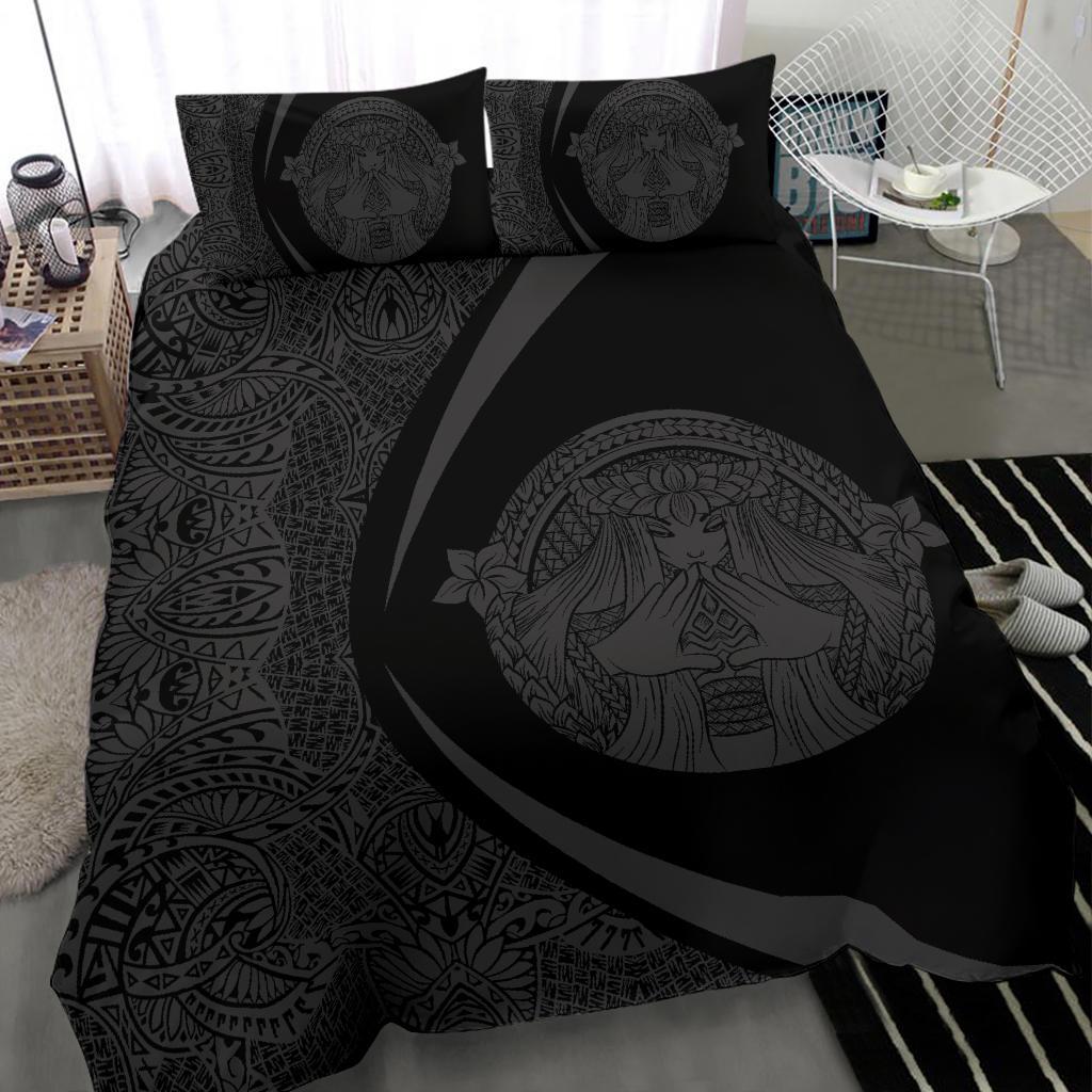Hawaiian Madame Pele Plumeria Polynesian Bedding Set Circle Style Grey - Polynesian Pride
