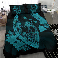 Hawaiian Fish Hook Hibiscus Banzai Surfing Polynesian Bedding Set Blue - Polynesian Pride
