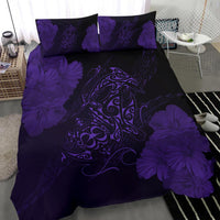 Hawaiian Hibiscus Dolphin Manta Ray Turtle Polynesian Bedding Set Waves Purple - Polynesian Pride