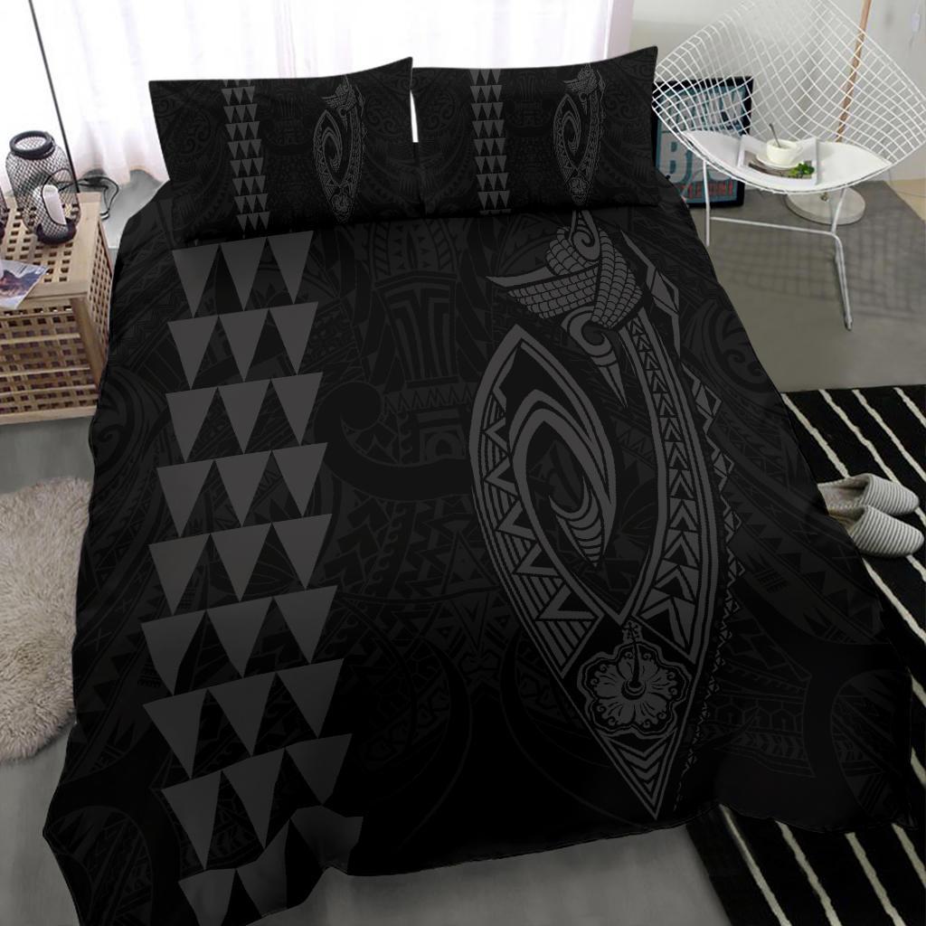 Hawaiian Kakau Fish Hook Polynesian Bedding Set - Grey - Polynesian Pride