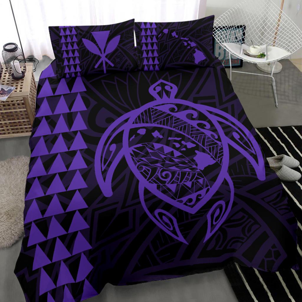 Hawaiian Map Kakau Turtle Kanaka Polynesian Bedding Set - Purple - Polynesian Pride