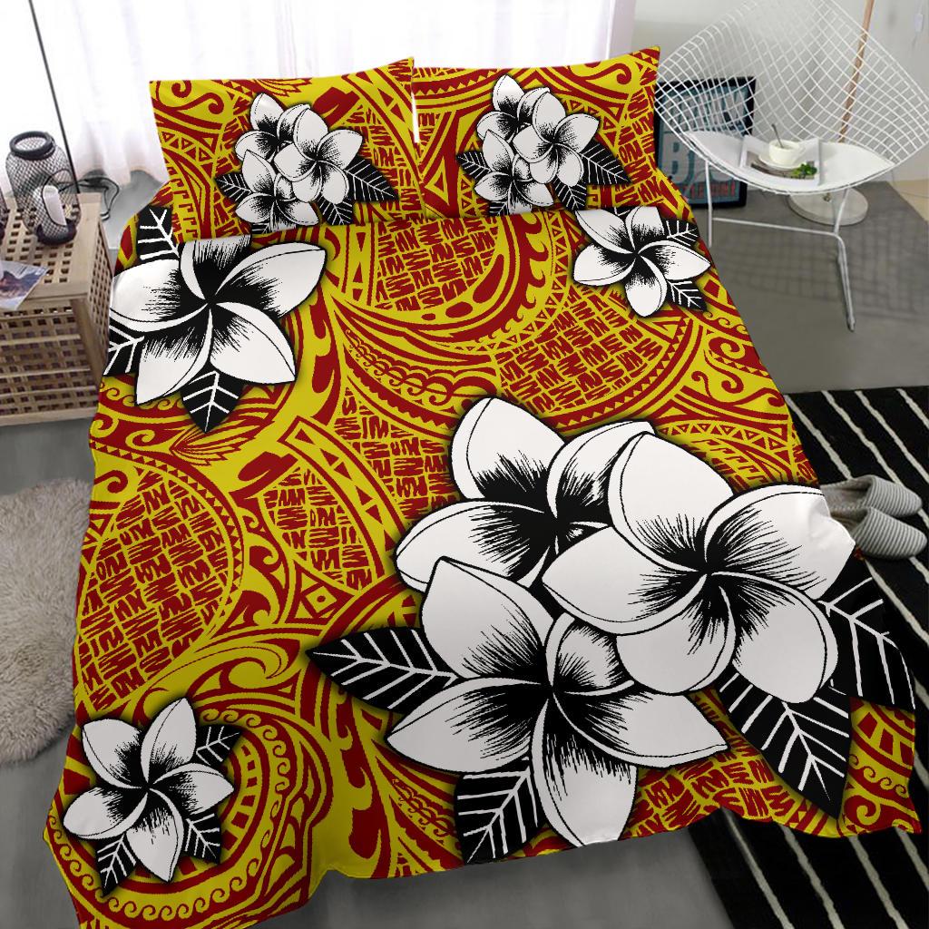 Hawaiian Plumeria Tribe Yellow Red Polynesian Bedding Set - Polynesian Pride