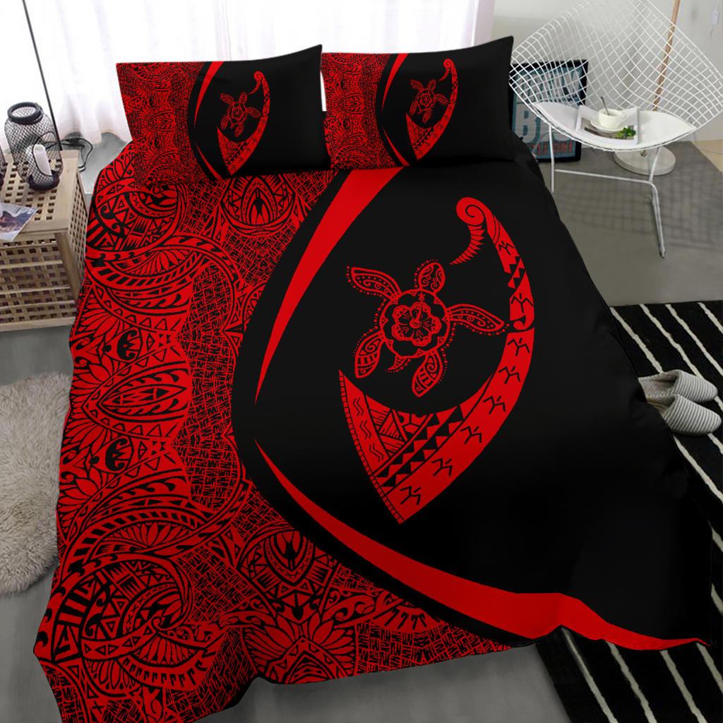 Hawaiian Turtle Fish Hook Hibiscus Polynesian Bedding Set - Circle Style Red - Polynesian Pride