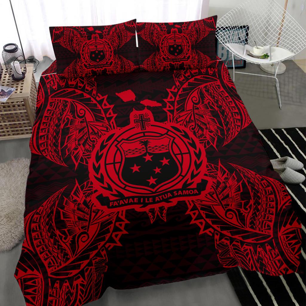Polynesian Bedding Set - Samoa Duvet Cover Set Map Red - Polynesian Pride
