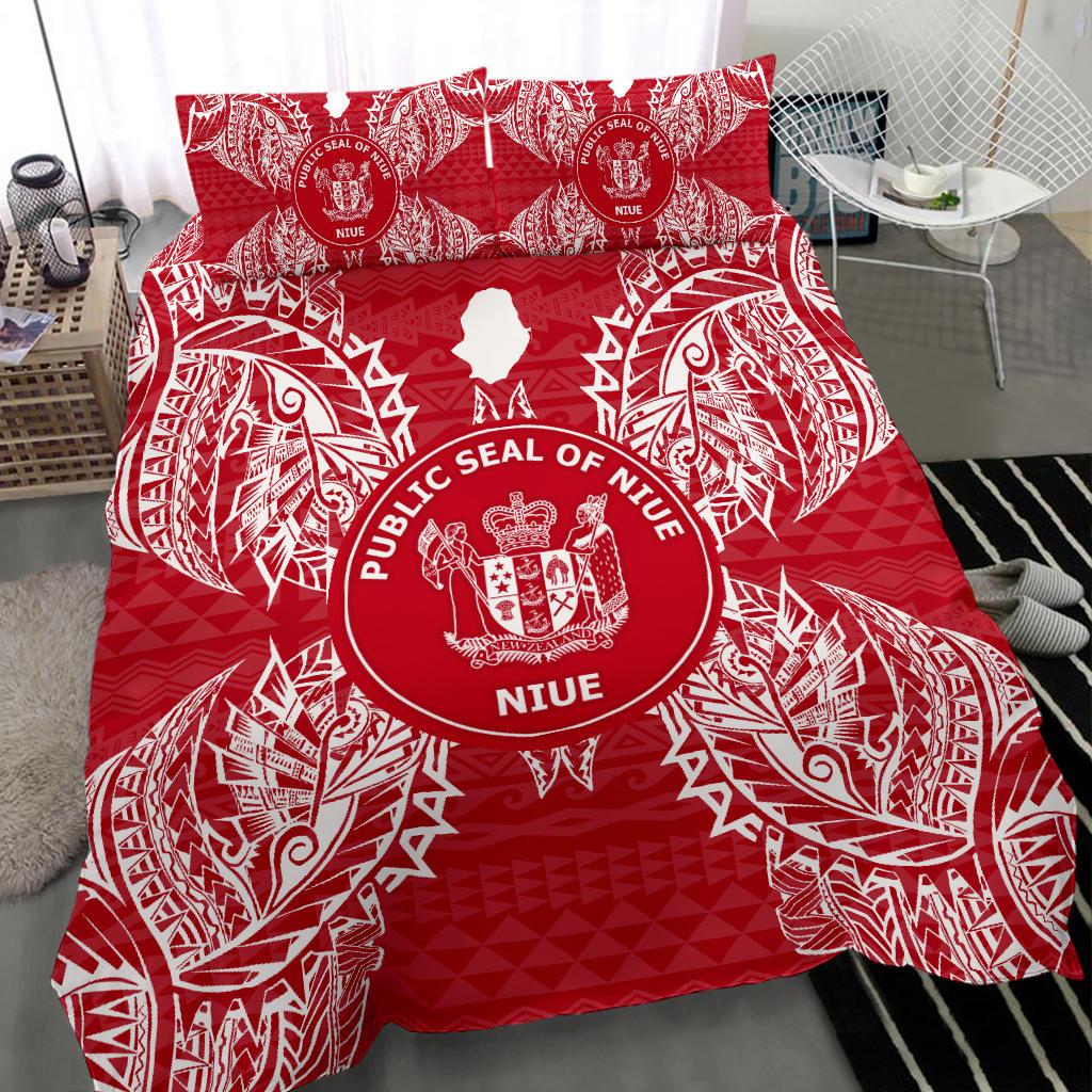 Polynesian Bedding Set - Niue Duvet Cover Set Map Red White - Polynesian Pride