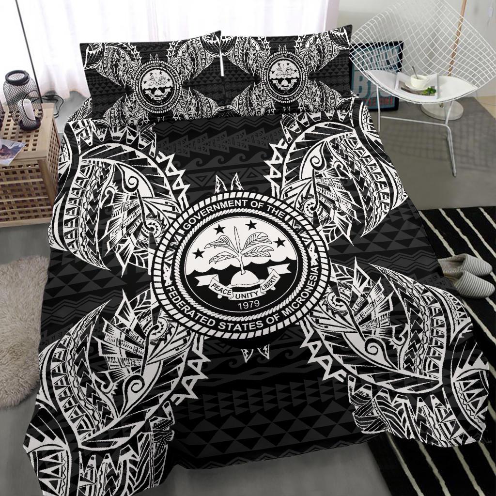 Polynesian Bedding Set - Federated States Of Micronesian Duvet Cover Set Map Black - Polynesian Pride