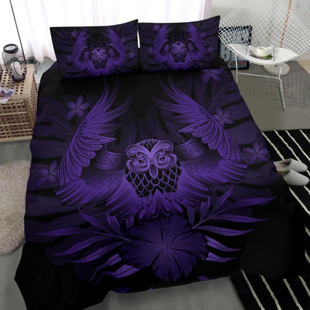 Hawaiian Owl Hibiscus Plumeria Polynesian Bedding Set - Purple - Polynesian Pride