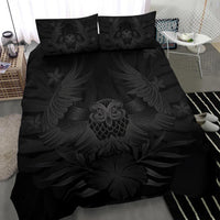 Hawaiian Owl Hibiscus Plumeria Polynesian Bedding Set - Gray - Polynesian Pride