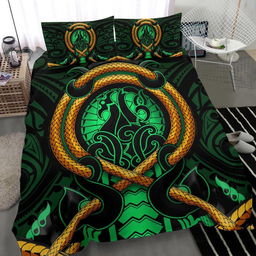 Maori New Zealand Bedding Set Manaia Green Duvet Cover And Pillow Case - Polynesian Pride