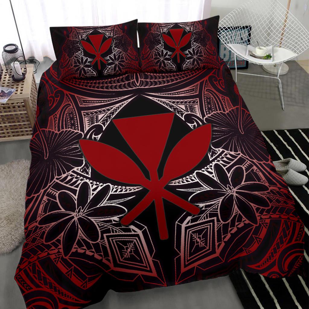 Polynesian Bedding Set - Hawaii Duvet Cover Set Red Hibiscus Coat Of Arms - Polynesian Pride