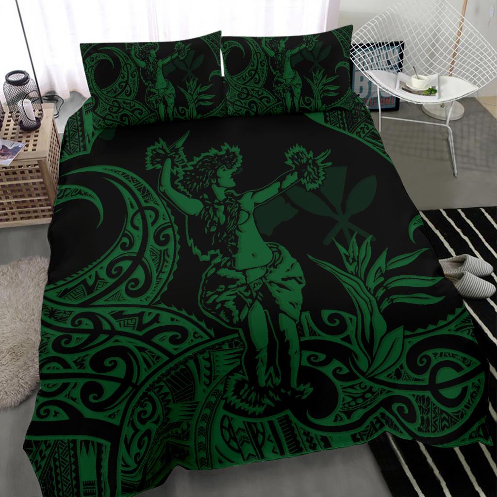 Polynesian Bedding Set - Hawaii Duvet Cover Set Hula Girl Green - Polynesian Pride