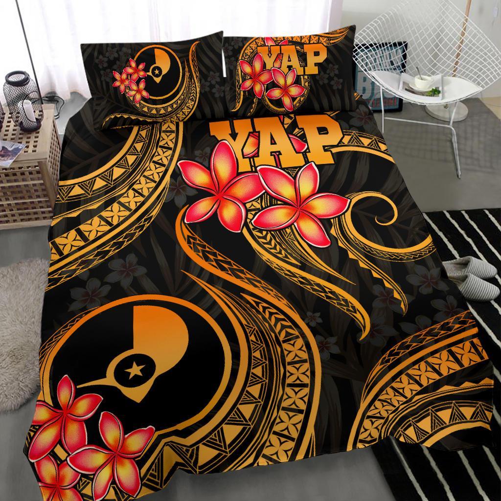 Micronesian Bedding Set - Yap Duvet Cover Set - Gold Plumeria - Polynesian Pride