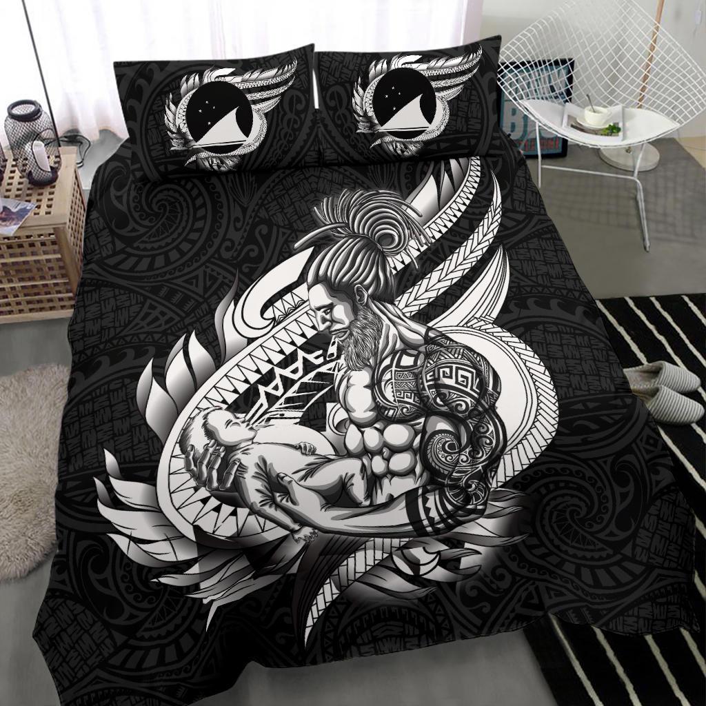 Polynesian Bedding Set - Tokelau Duvet Cover Set Father And Son Black Black - Polynesian Pride