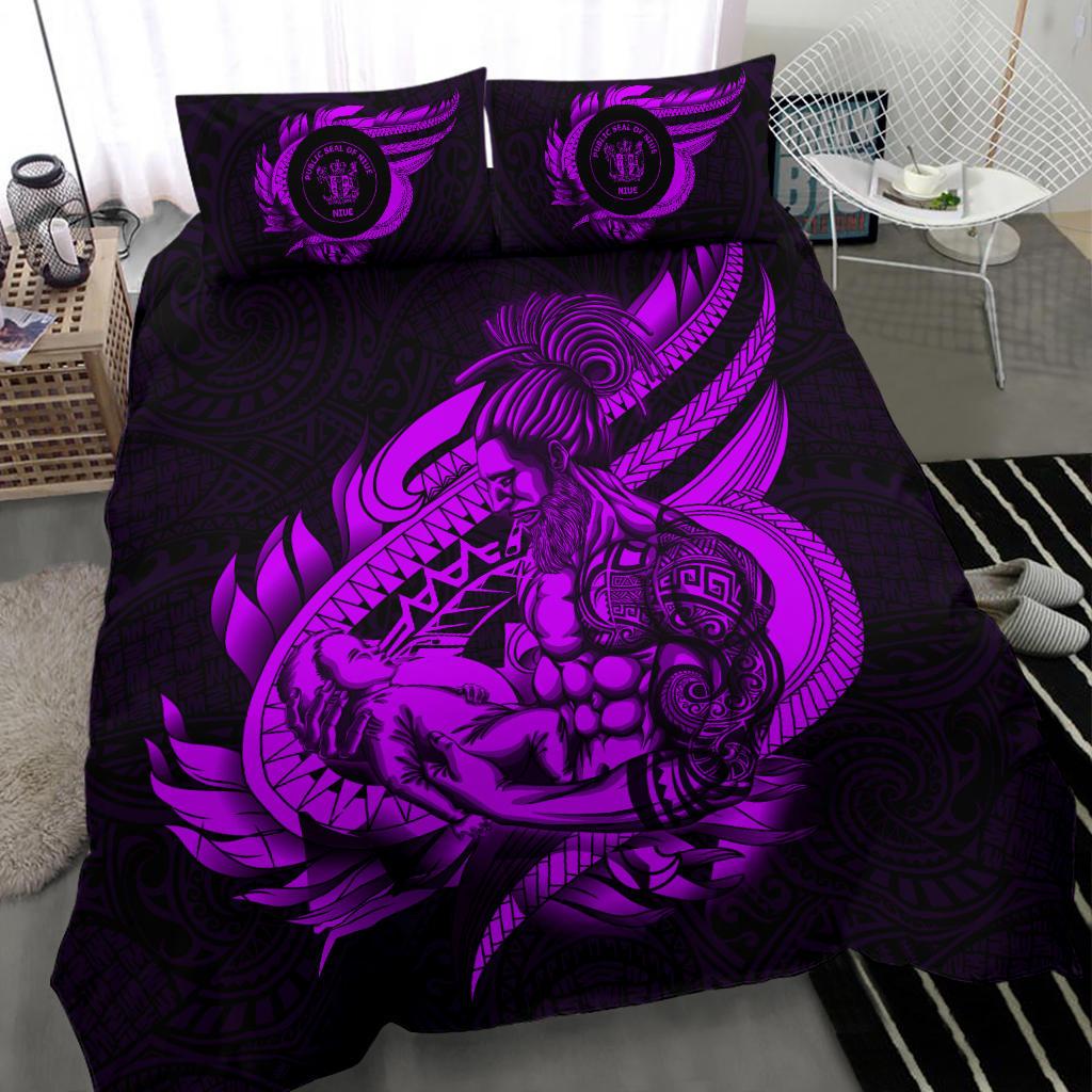 Polynesian Bedding Set - Niue Duvet Cover Set Father And Son Purple Purple - Polynesian Pride
