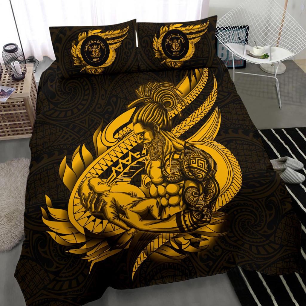Polynesian Bedding Set - Niue Duvet Cover Set Father And Son Gold Gold - Polynesian Pride
